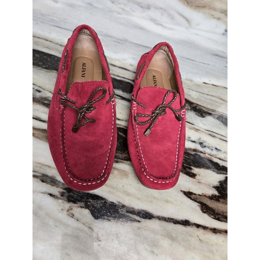 Alfani Trevor Men's Red Suede Leather Driving Moccasins Loafers Shoes Size 9.5 M